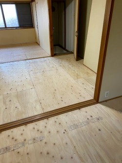 畳からクッションフロア 下準備 ベニヤ板 終了 畳からクッションフロア 下準備 ベニヤ板 終了