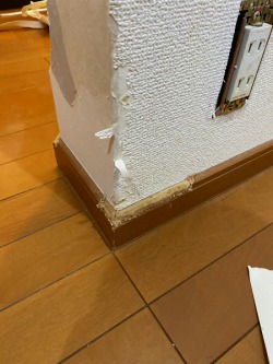 ワンちゃんにかじられた巾木 補修前 ワンちゃんにかじられた巾木 補修前
